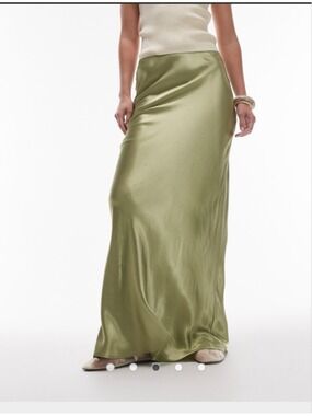 Women's Topshop Green Satin Maxi Skirt Size 4